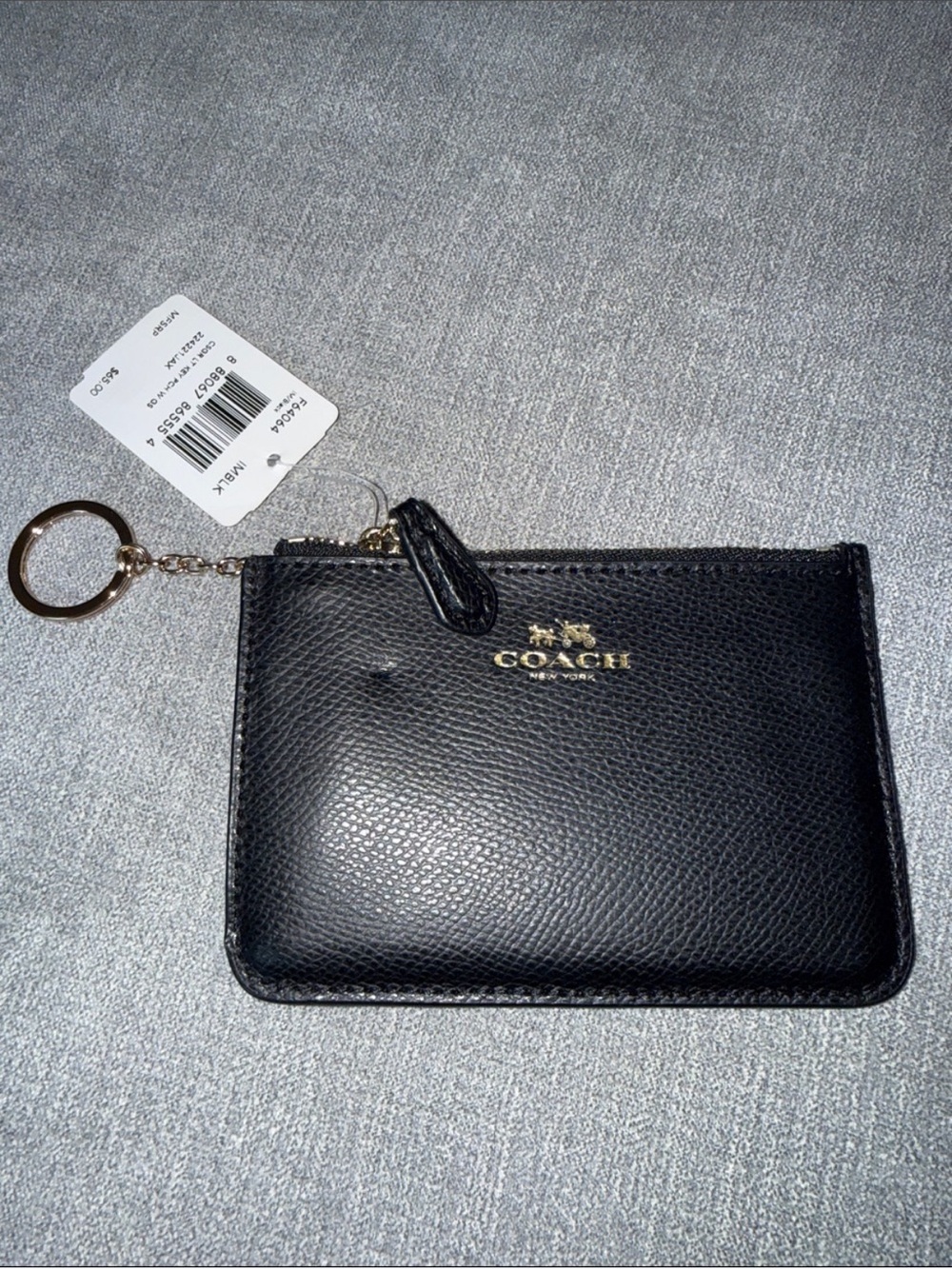 Coach Black Leather Zip Card Case With Keyring